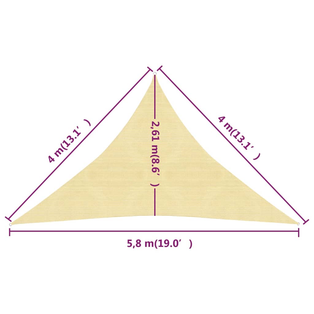 vidaXL Toldo de vela HDPE beige 160 g/m² 4x4x5,8 m