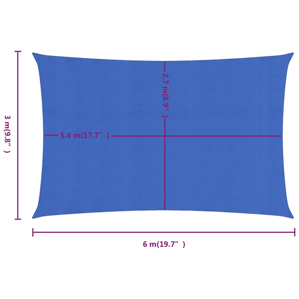 vidaXL Toldo de vela rectangular HDPE azul 160 g/m² 3x6 m