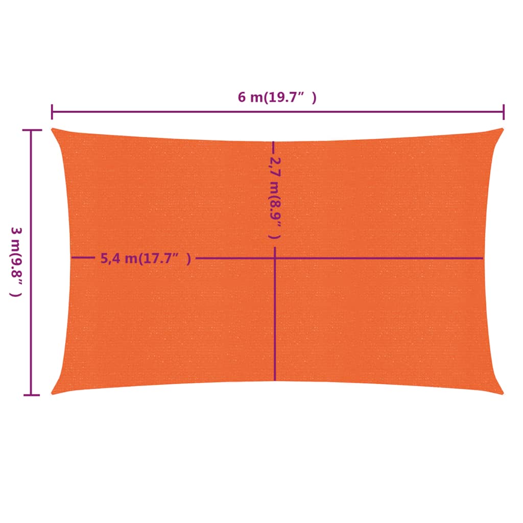 vidaXL Toldo de vela rectangular HDPE naranja 160 g/m² 3x6m