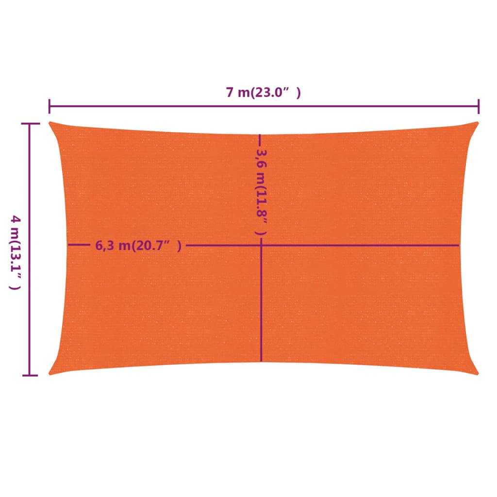 vidaXL Toldo de vela rectangular HDPE naranja 160 g/m² 4x7 m