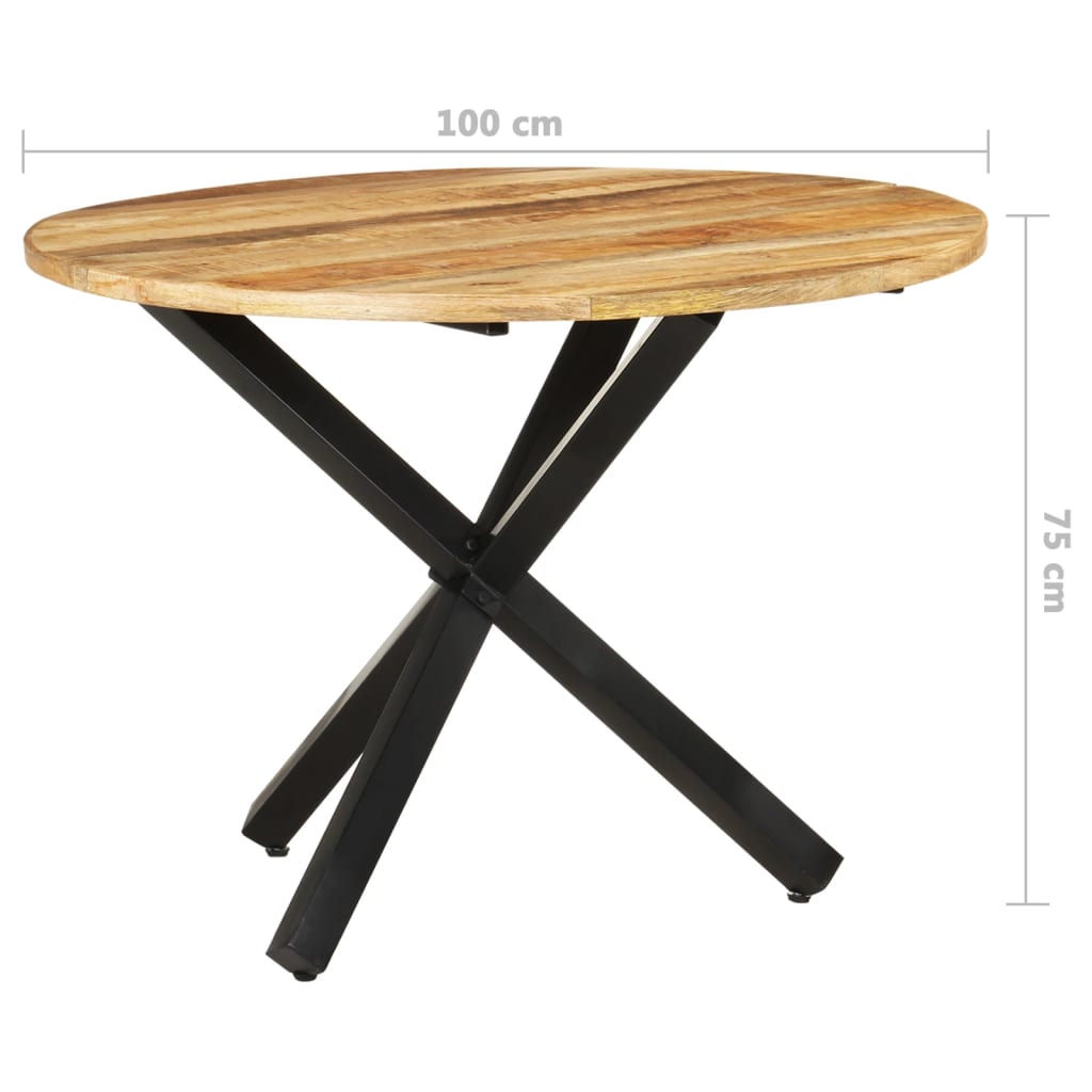 vidaXL Mesa de comedor madera de mango rugosa redonda 100x100x75 cm