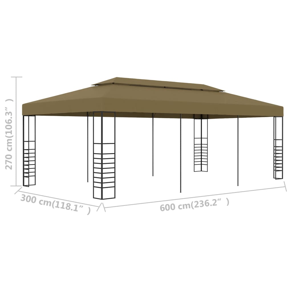 vidaXL Cenador de jardín 6x3x2,7 m gris taupe 180 g/m²