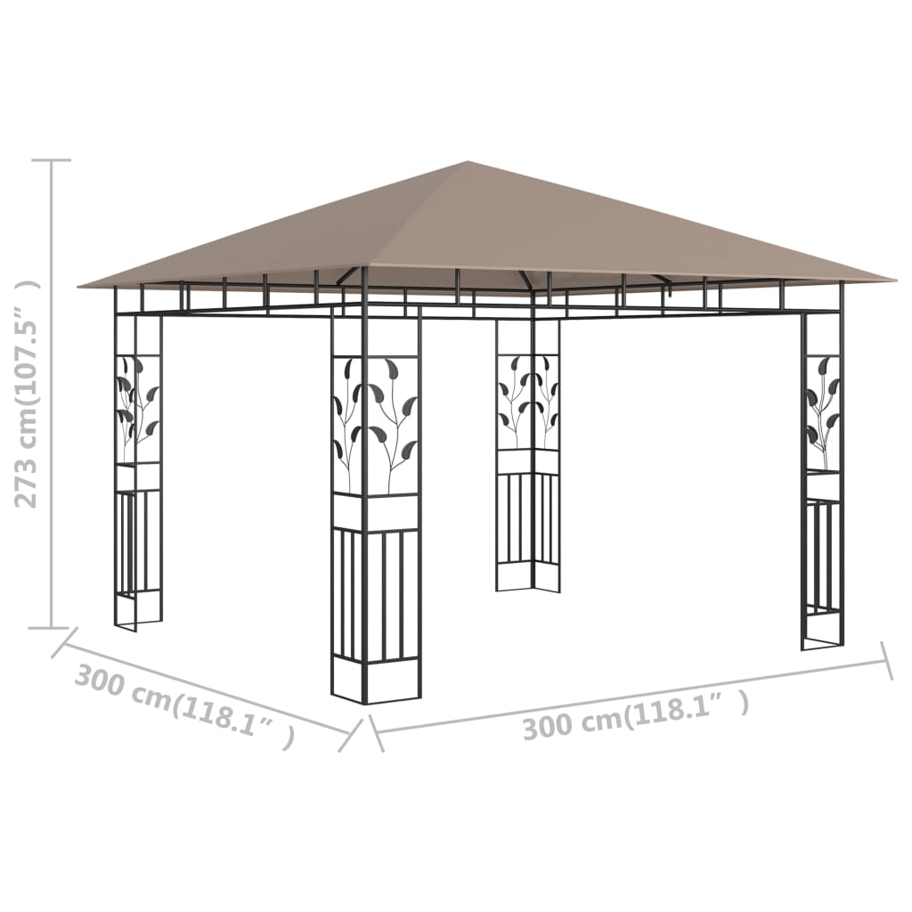 vidaXL Cenador con mosquitera gris taupe 3x3x2,73 m 180 g/m²