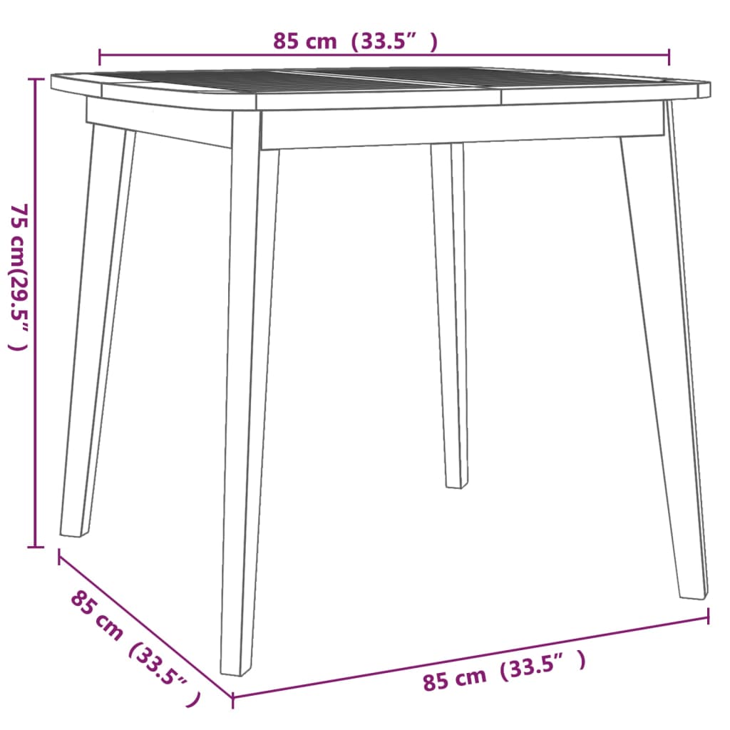 vidaXL Mesa de jardín madera maciza de acacia 85x85x75 cm