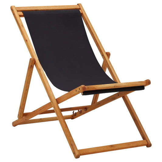 vidaXL Silla de playa plegable madera de eucalipto y tela negra