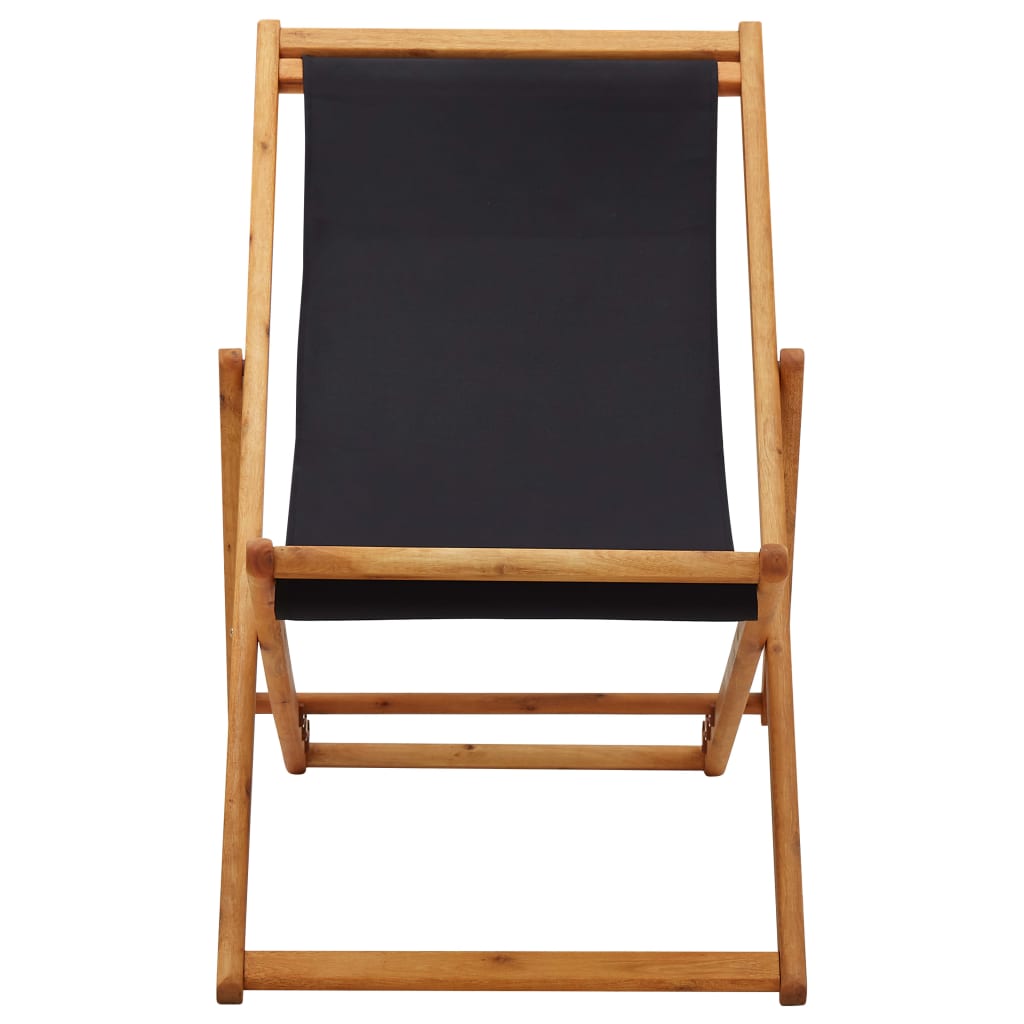 vidaXL Silla de playa plegable madera de eucalipto y tela negra