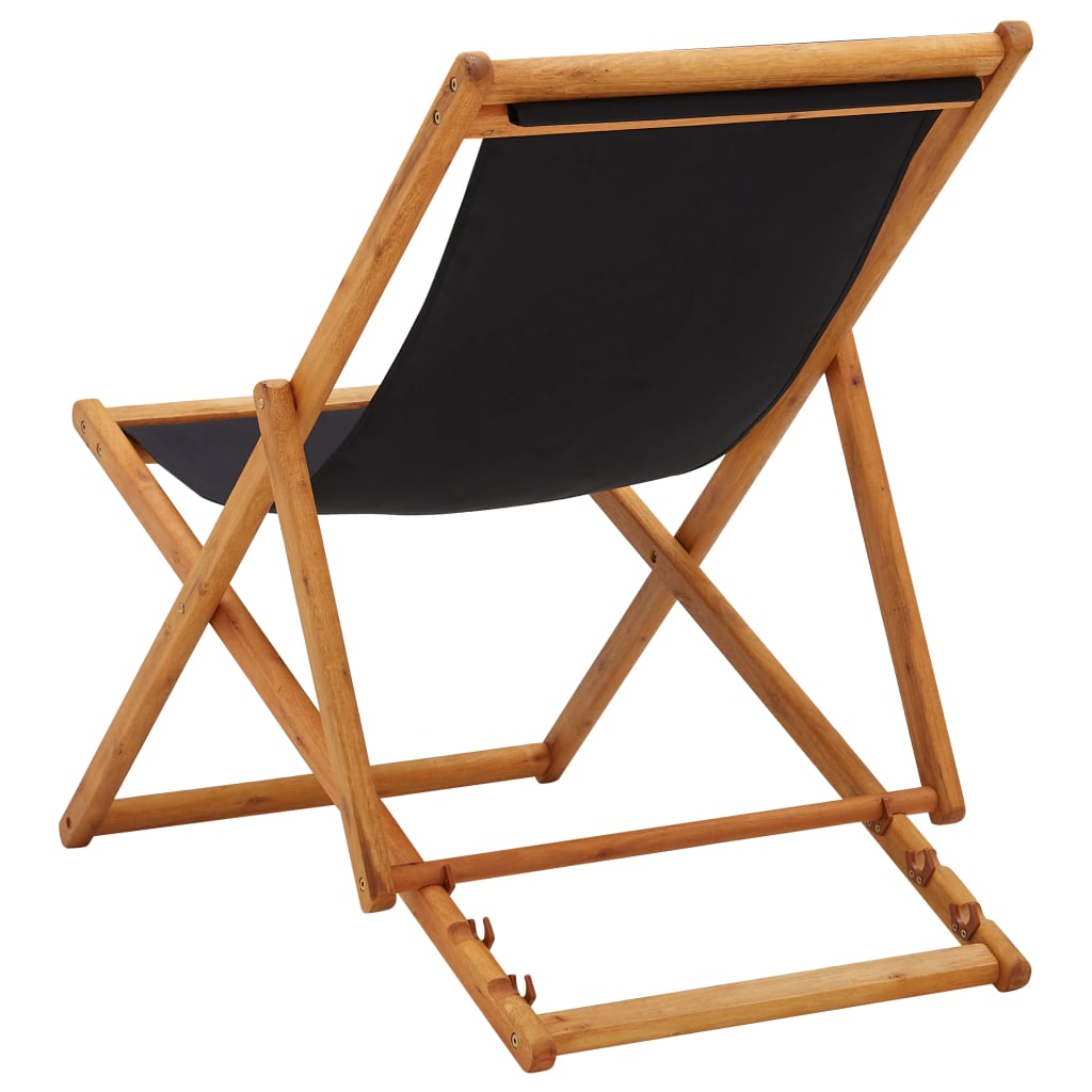 vidaXL Silla de playa plegable madera de eucalipto y tela negra