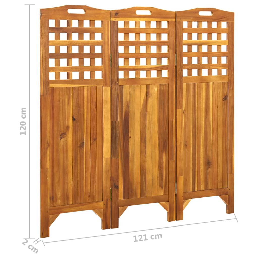 vidaXL Biombo de 3 paneles madera maciza de acacia 121x2x120 cm