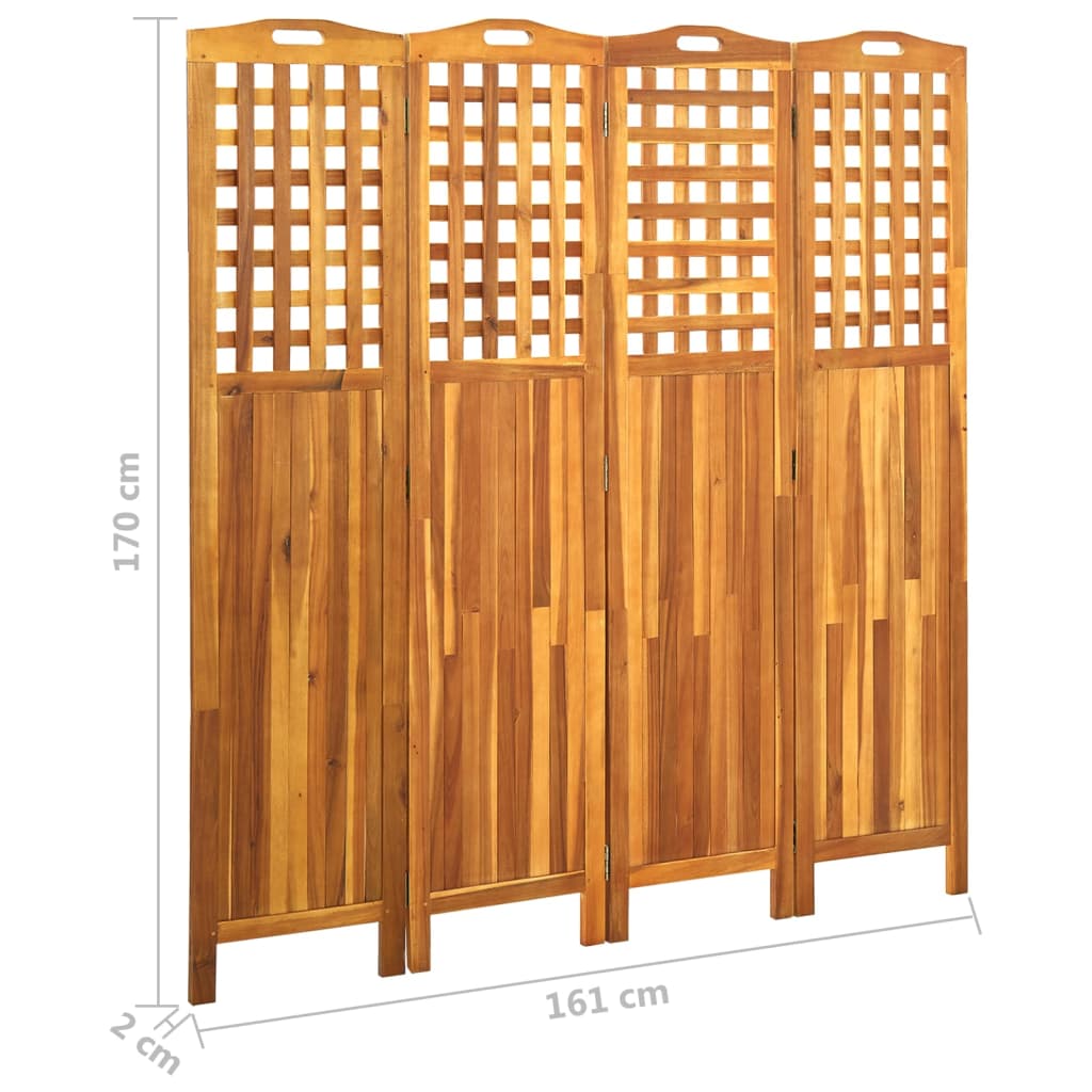 vidaXL Biombo de 4 paneles madera maciza de acacia 121x2x120 cm