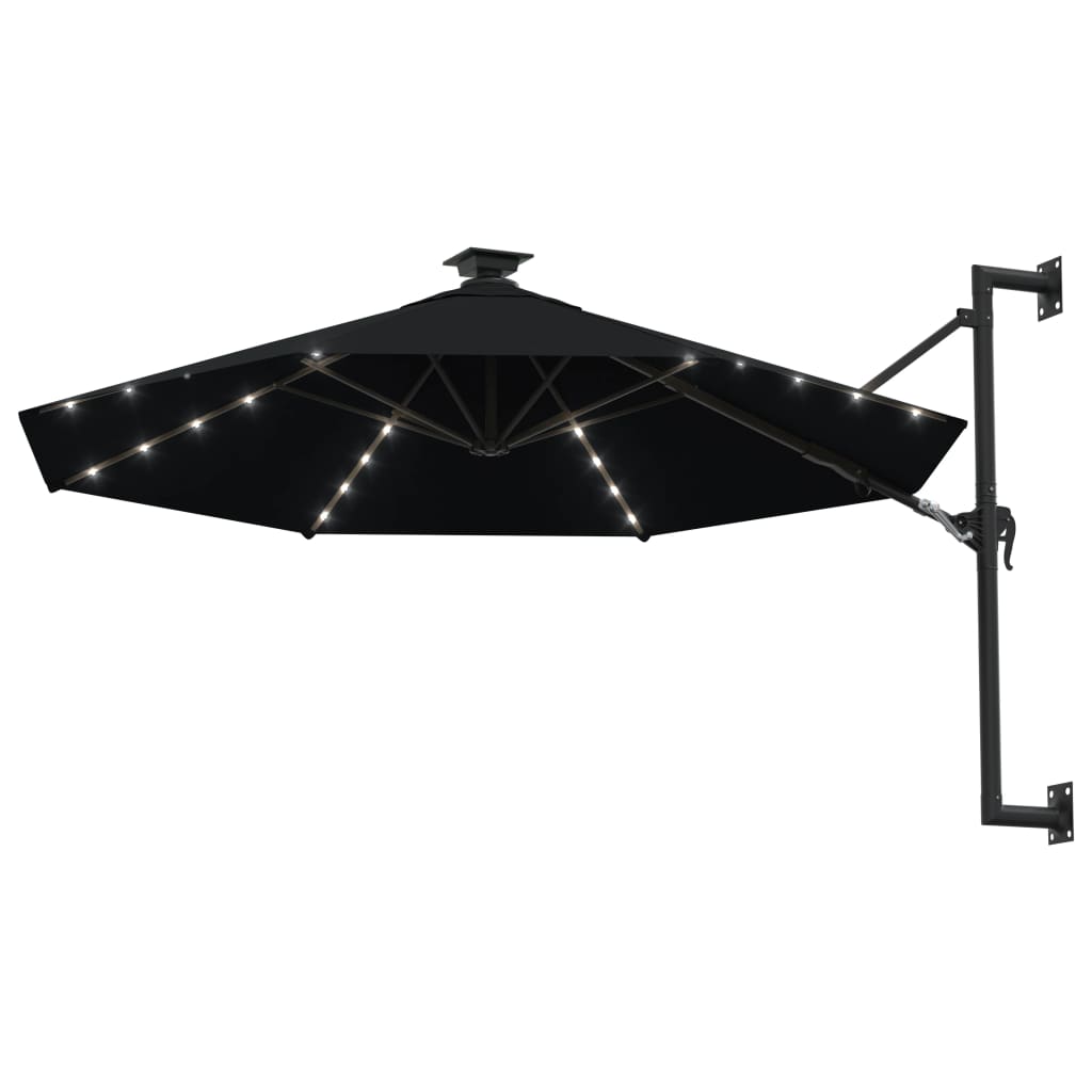 vidaXL Sombrilla de jardín de pared con luces LED negro 300 cm