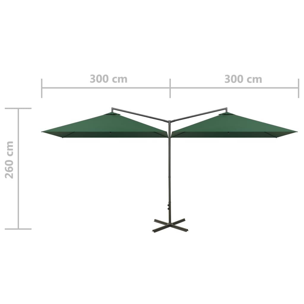 vidaXL Sombrilla doble de jardín con palo de acero verde 600x300 cm