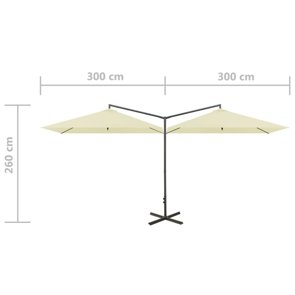 vidaXL Sombrilla doble de jardín con palo de acero arena 600x300 cm