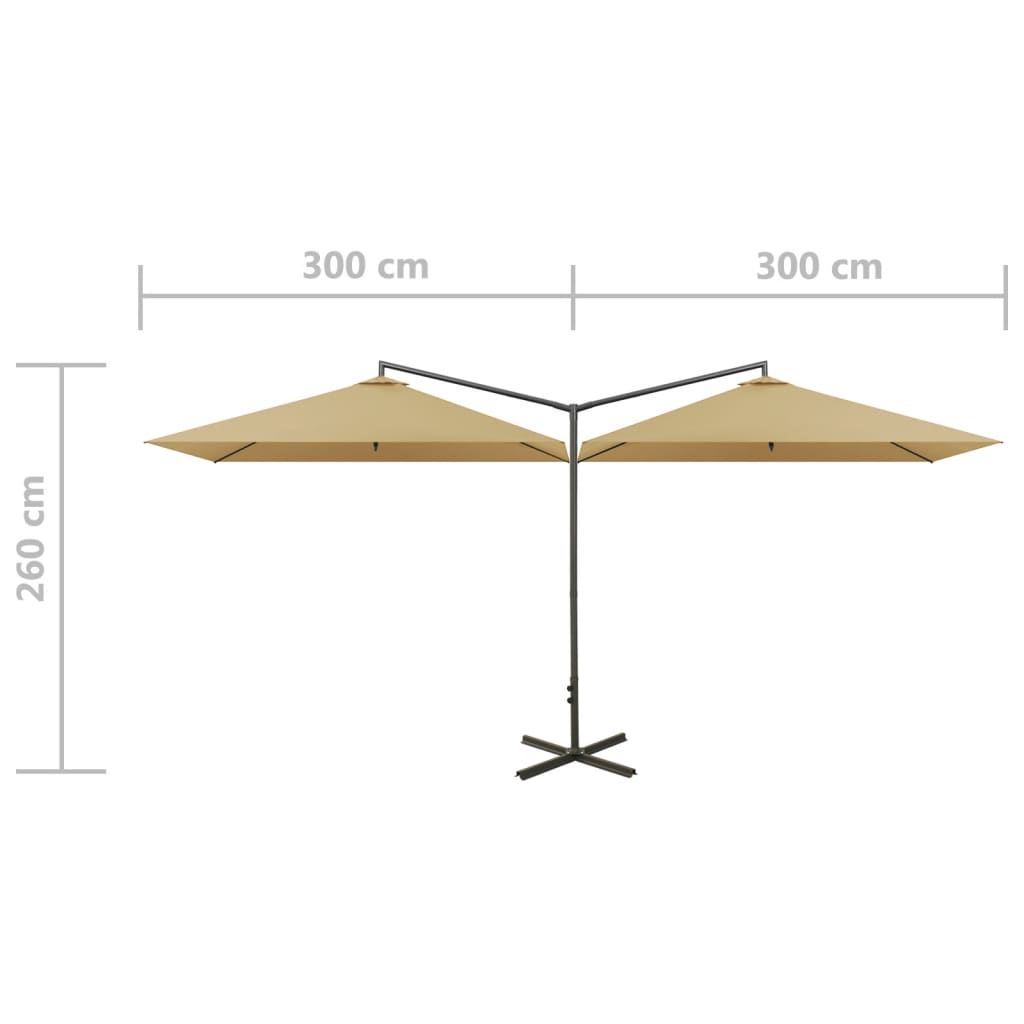 vidaXL Sombrilla doble de jardín con palo de acero taupe 600x300 cm