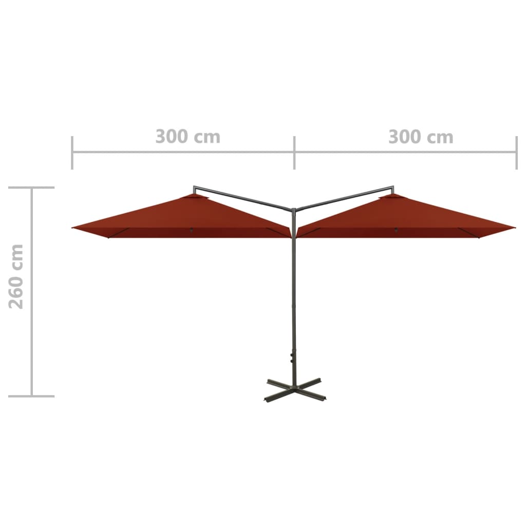 vidaXL Sombrilla doble con poste de acero terracota 600x300 cm