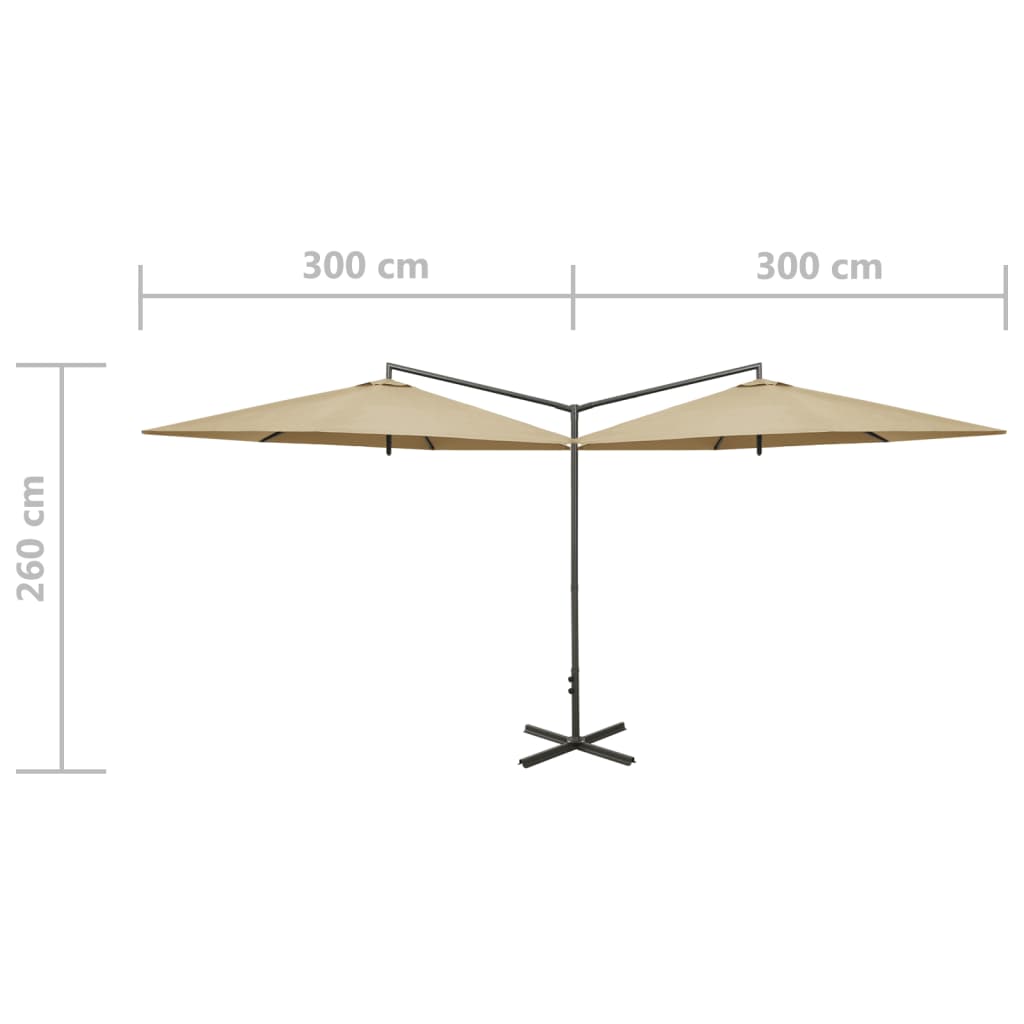 vidaXL Sombrilla doble de jardín con palo de acero taupe 600 cm