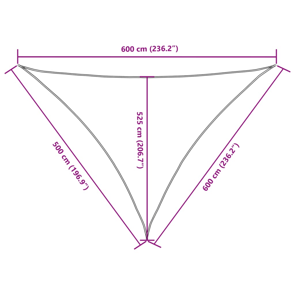 vidaXL Toldo de vela triangular tela Oxford color crema 5x6x6 m