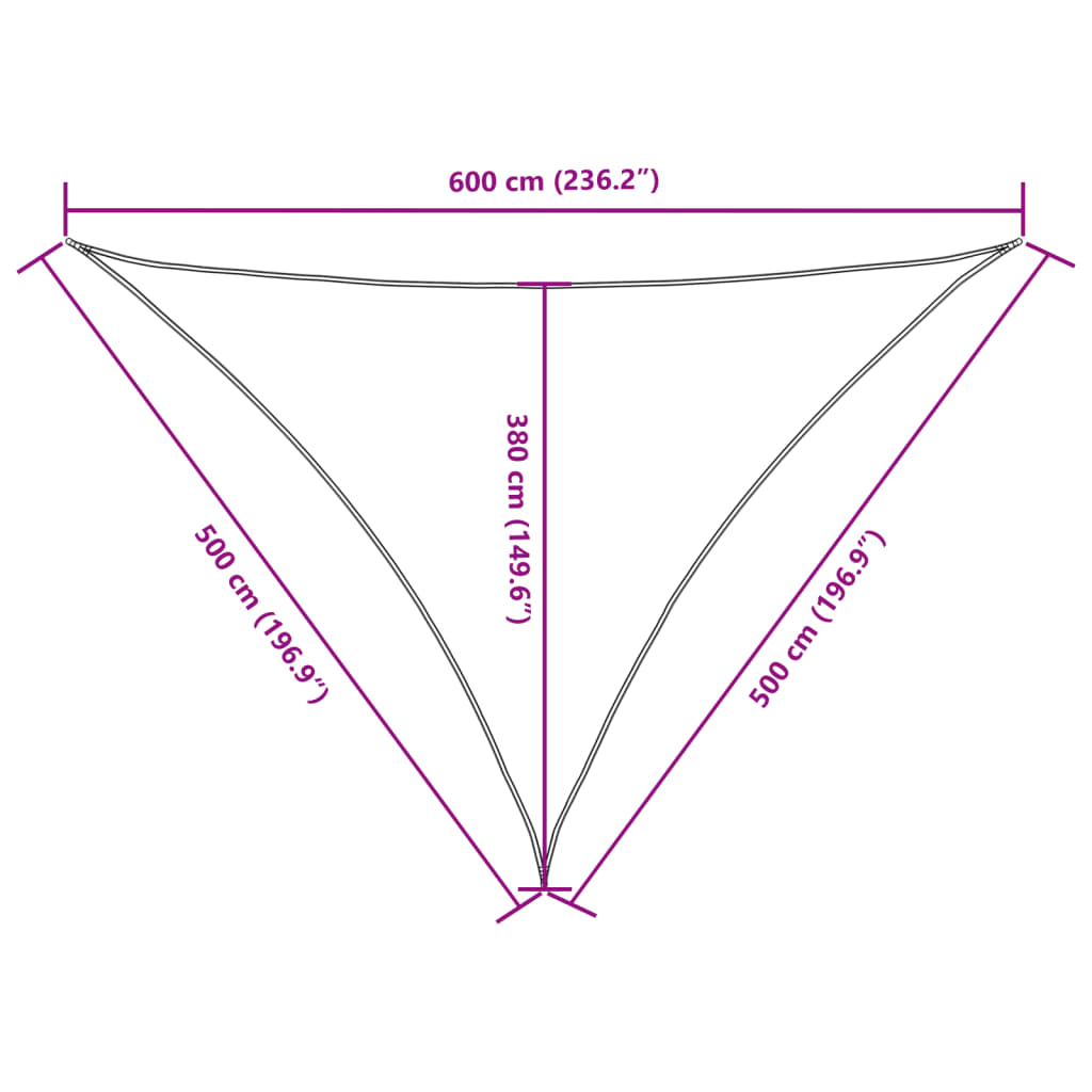 vidaXL Toldo de vela triangular tela Oxford color crema 5x5x6 m