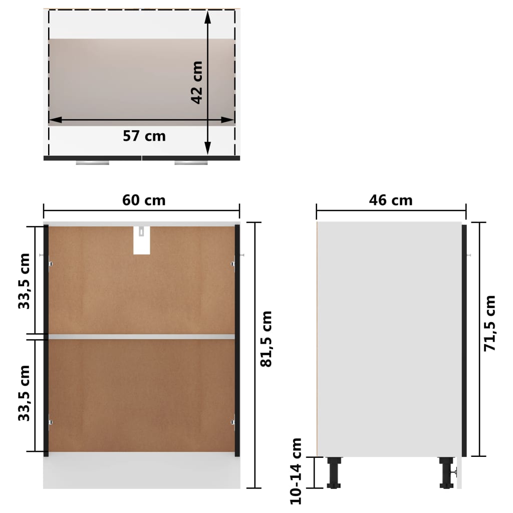 vidaXL Armario inferior de cocina ingeniería negro 60x46x81,5 cm