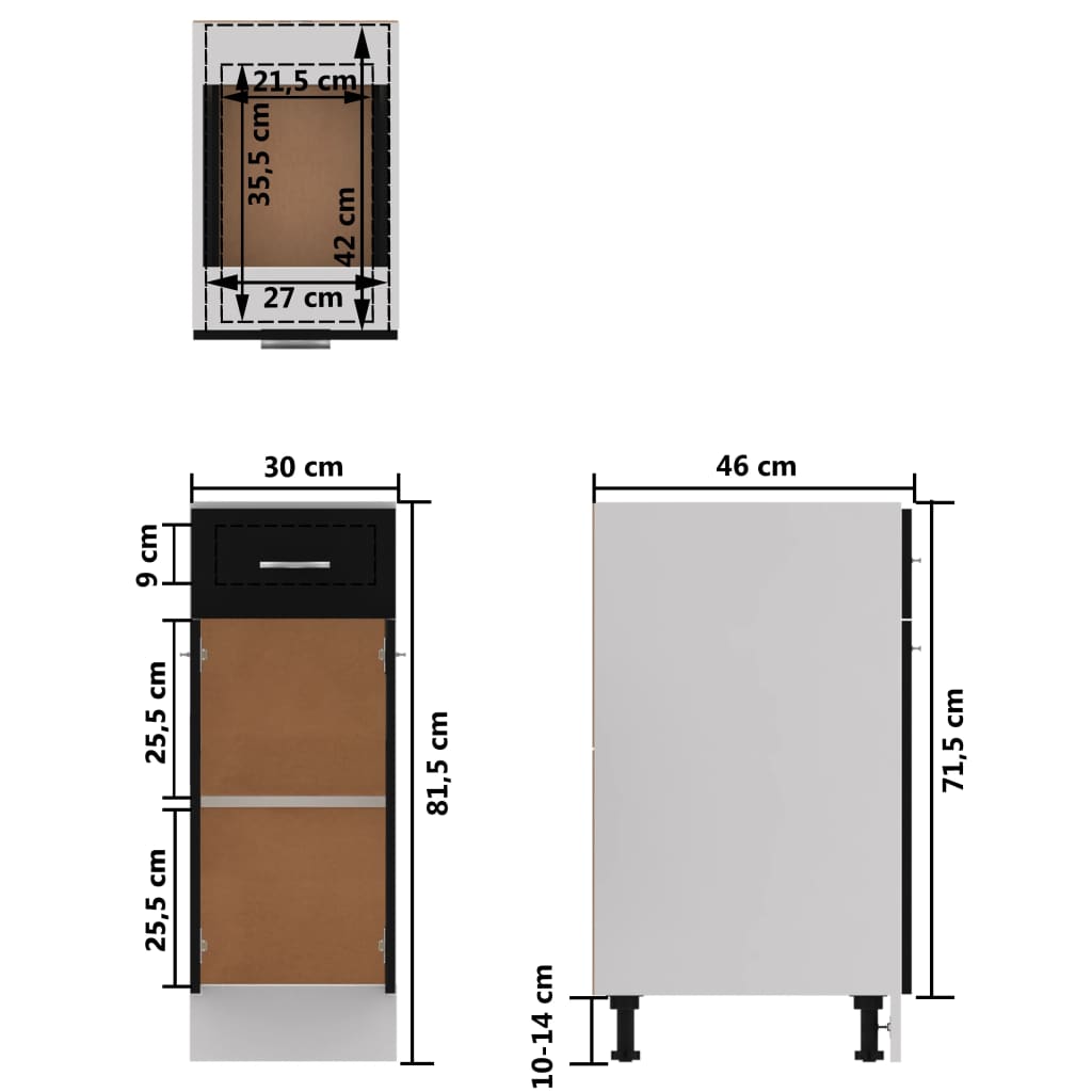 vidaXL Armario inferior cajón de cocina madera de ingeniería negro