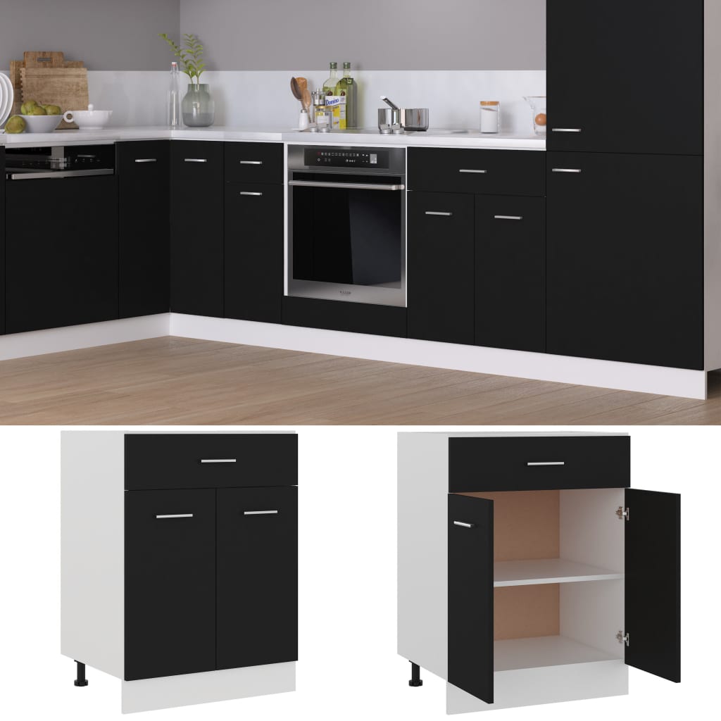 vidaXL Armario inferior cajón cocina madera ingeniería negro 60x46x81,5cm