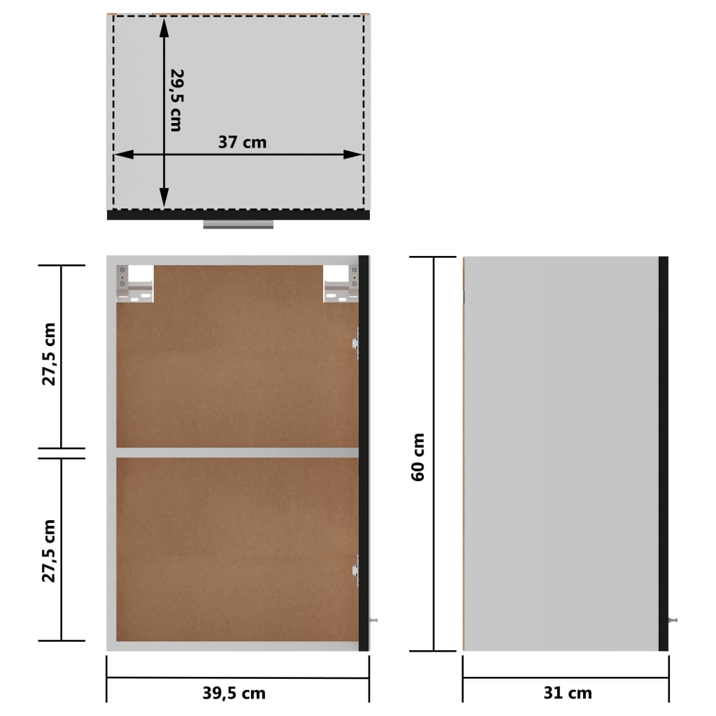 vidaXL Armario colgante de cocina contrachapada negro 39,5x31x60 cm