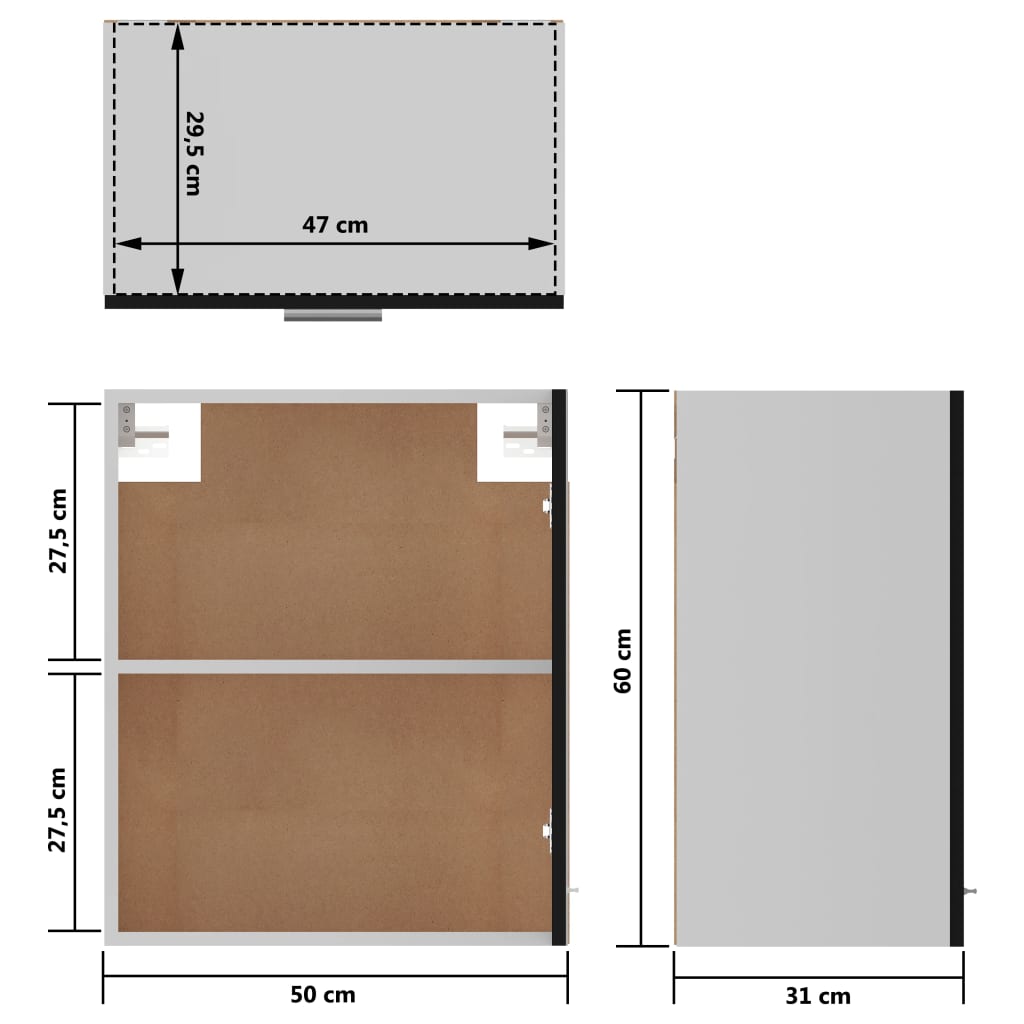 vidaXL Armario colgante de cocina madera ingeniería negro 50x31x60 cm