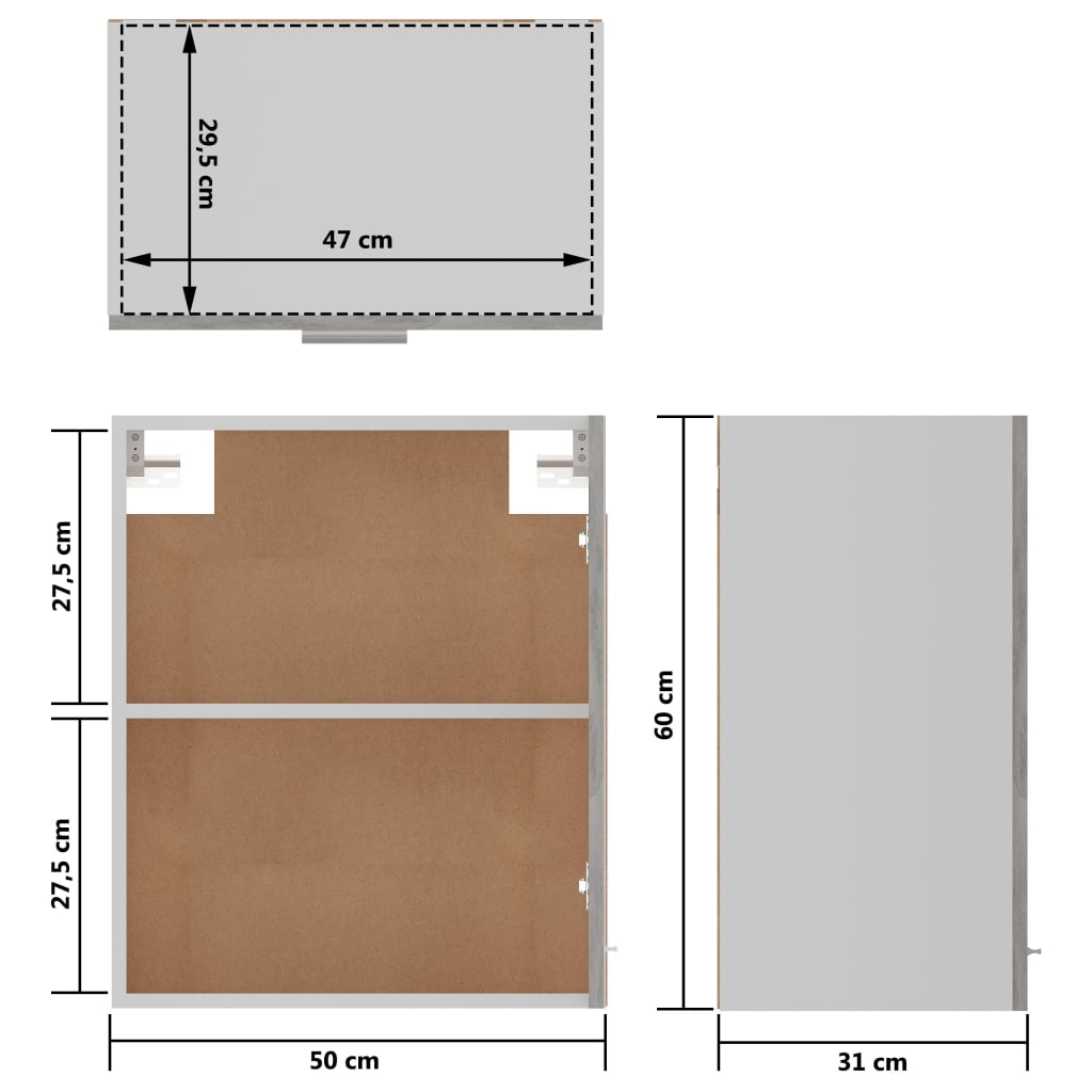 vidaXL Armario colgante contrachapada gris hormigón 50x31x60 cm