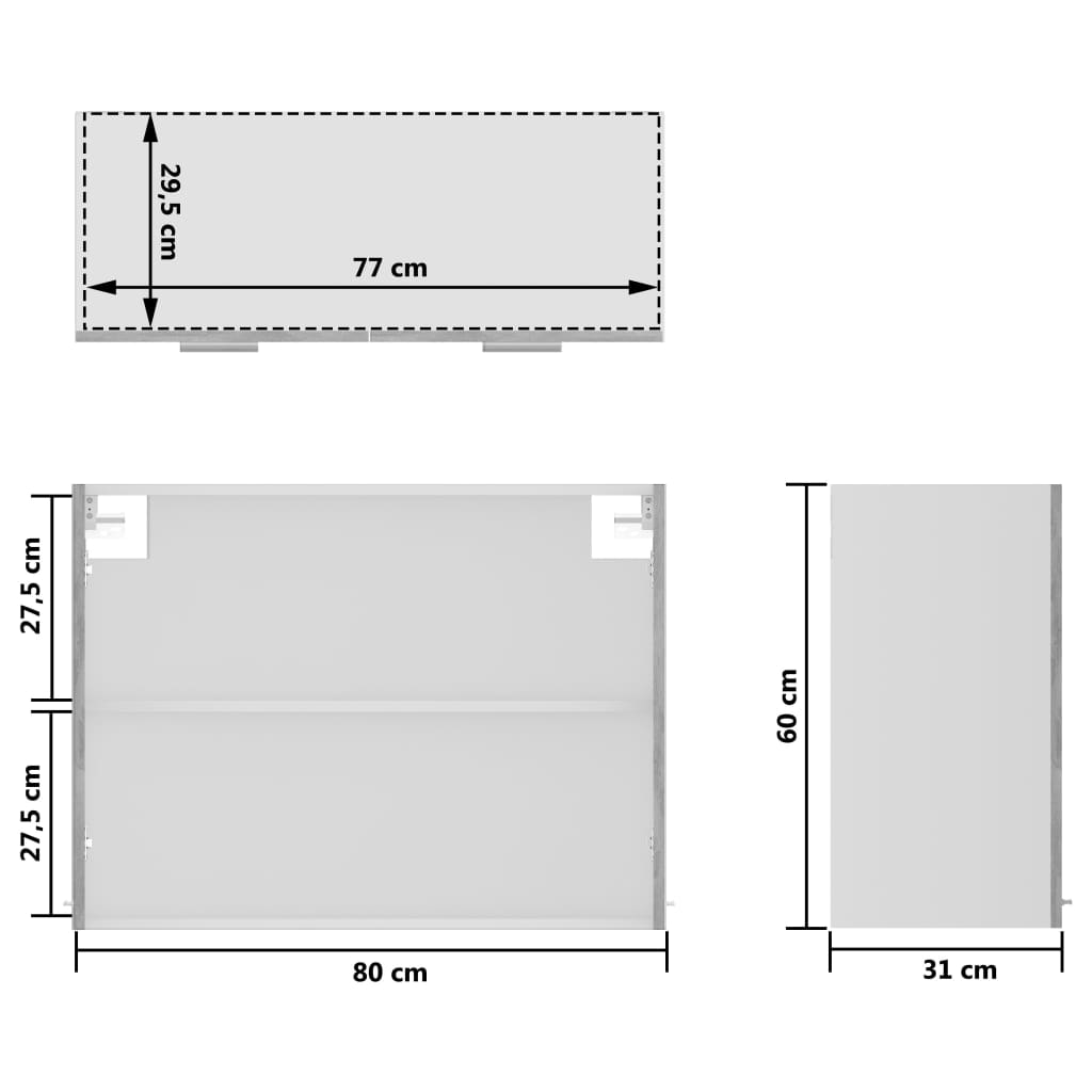 vidaXL Armario colgante cocina contrachapada gris hormigón 80x31x60 cm