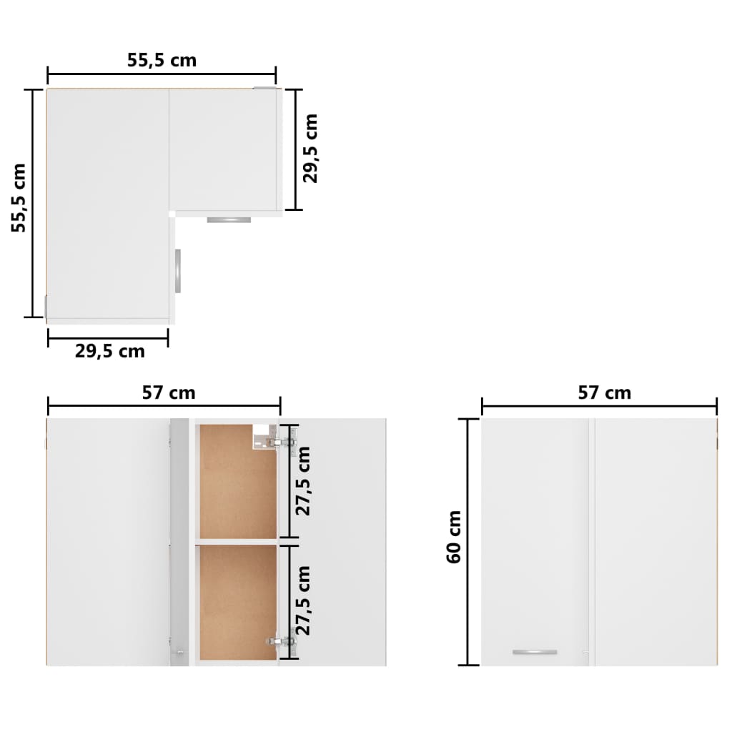 vidaXL Armario colgante vidrio madera ingeniería blanco 57x57x60 cm