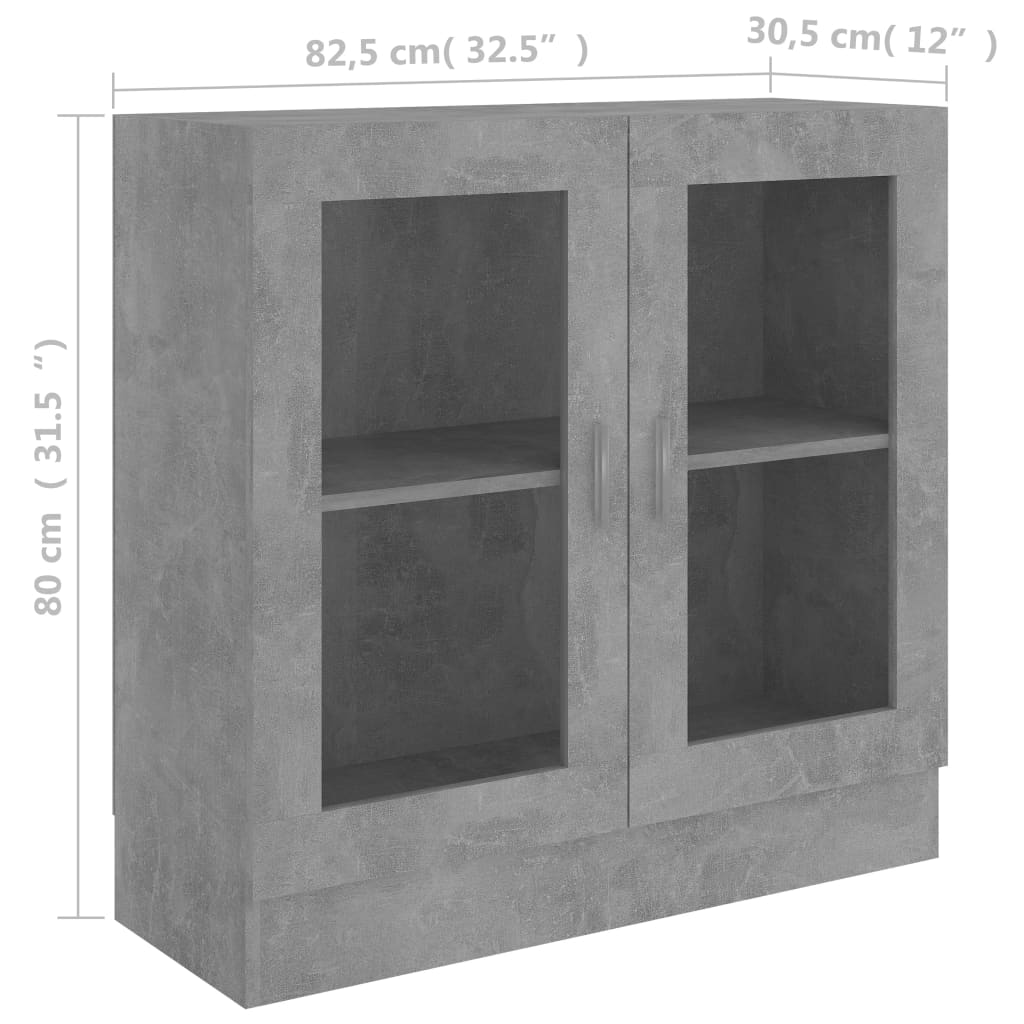 vidaXL Vitrina de madera contrachapada gris hormigón 82,5x30,5x80 cm