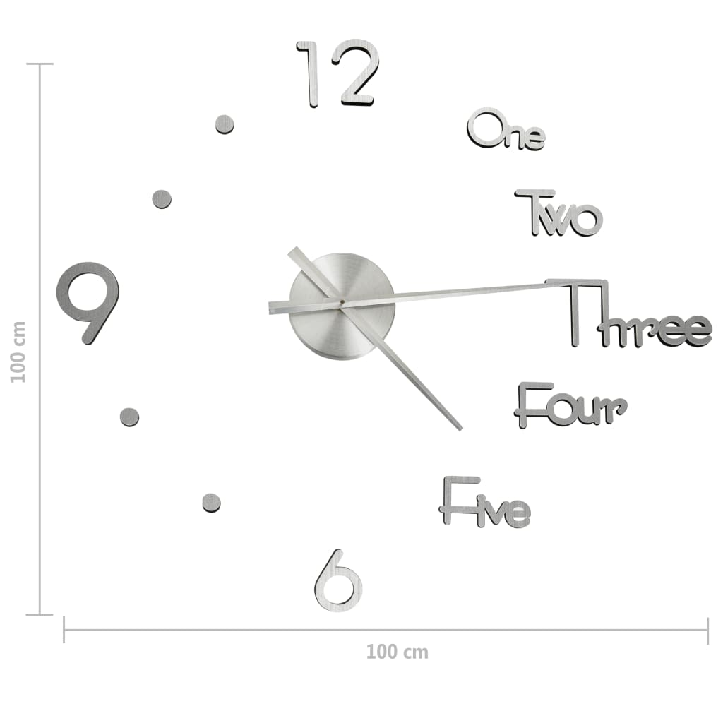 vidaXL Reloj 3D de pared con diseño moderno plateado 100 cm XXL