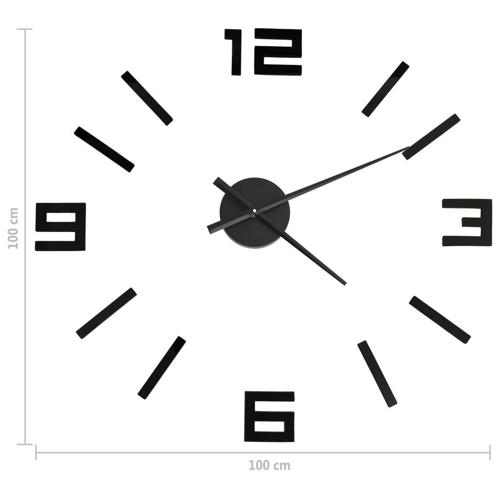 vidaXL Reloj 3D de pared con diseño moderno negro 100 cm XXL