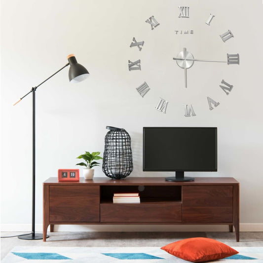 vidaXL Reloj 3D de pared con diseño moderno plateado 100 cm XXL