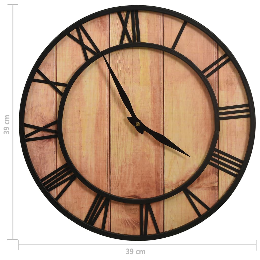 vidaXL Reloj de pared MDF y hierro marrón y negro 39 cm