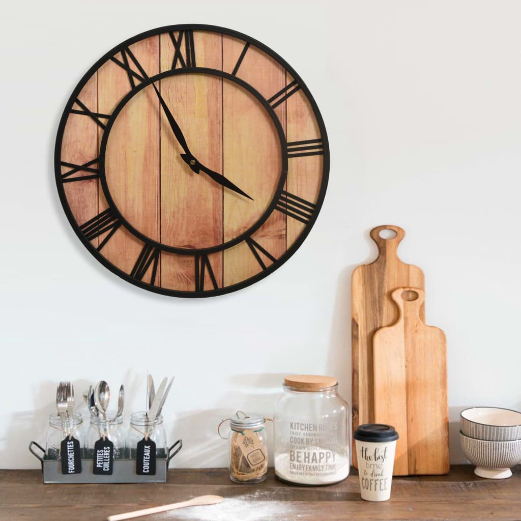 vidaXL Reloj de pared MDF y hierro marrón y negro 39 cm