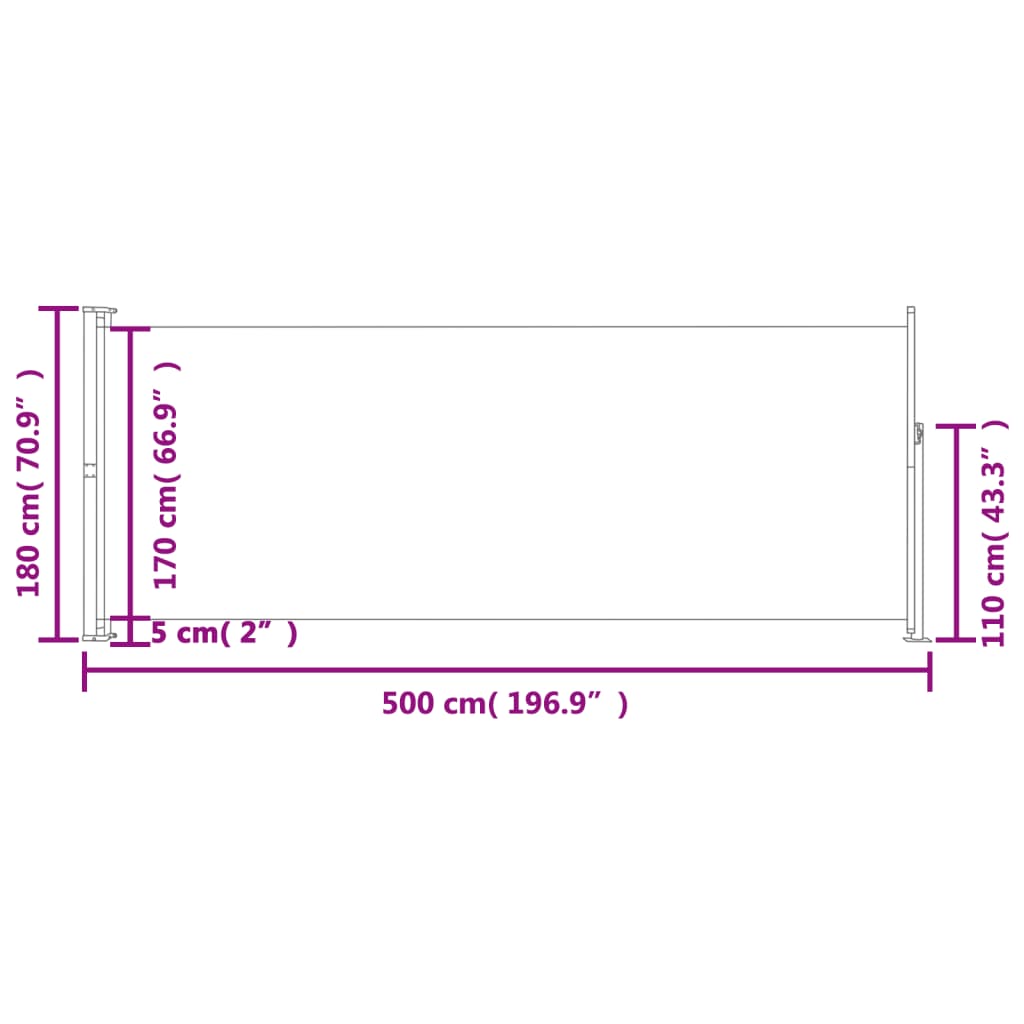 vidaXL Toldo lateral retráctil de jardín negro 180x500 cm