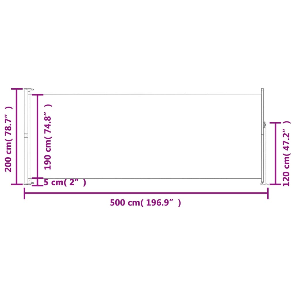 vidaXL Toldo lateral retráctil para patio gris 200x500 cm