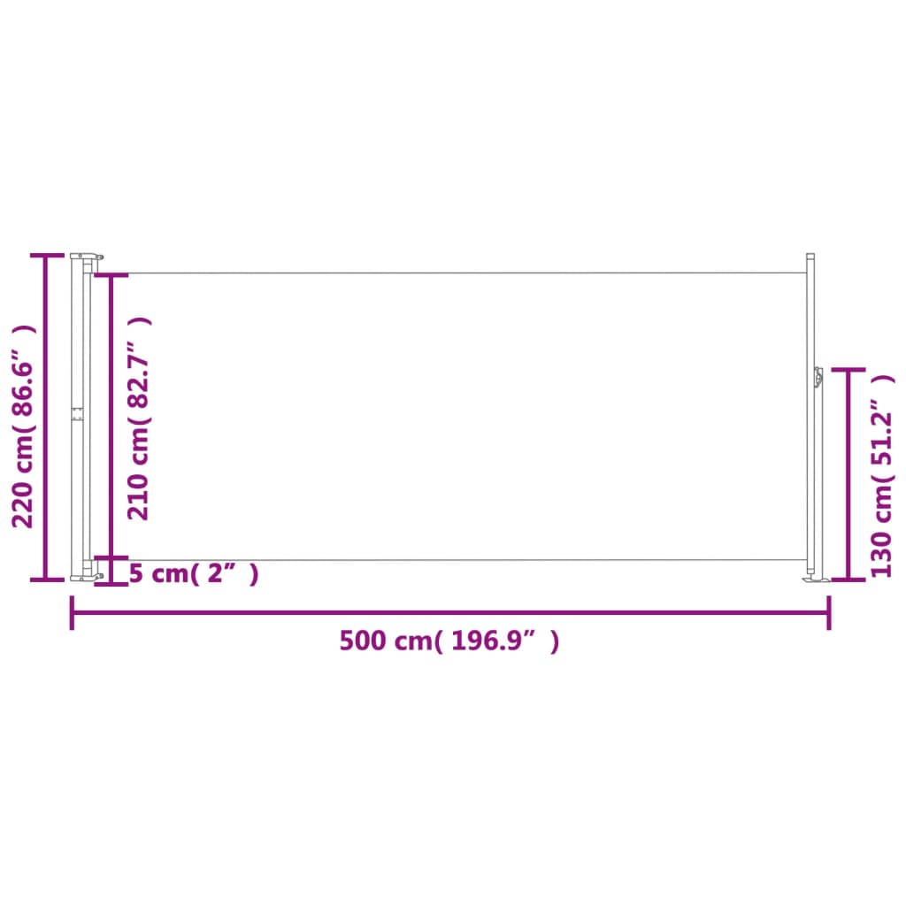 vidaXL Toldo lateral retráctil para patio negro 220x500 cm