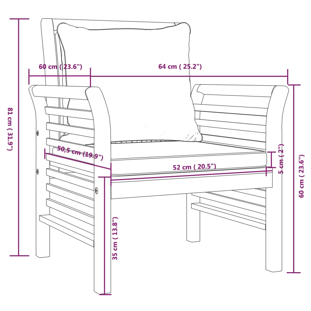 vidaXL Sillones con cojines blanco crema 2 uds madera maciza de acacia