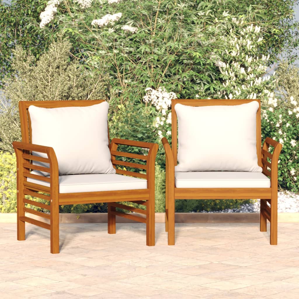 vidaXL Sillones con cojines blanco crema 2 uds madera maciza de acacia