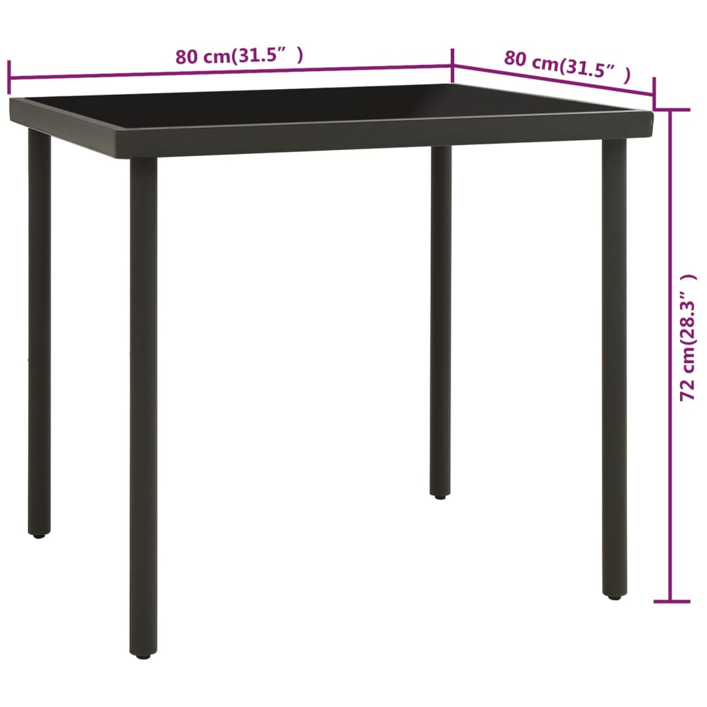 vidaXL Mesa de comedor jardín vidrio y acero gris antracita 80x80x72cm