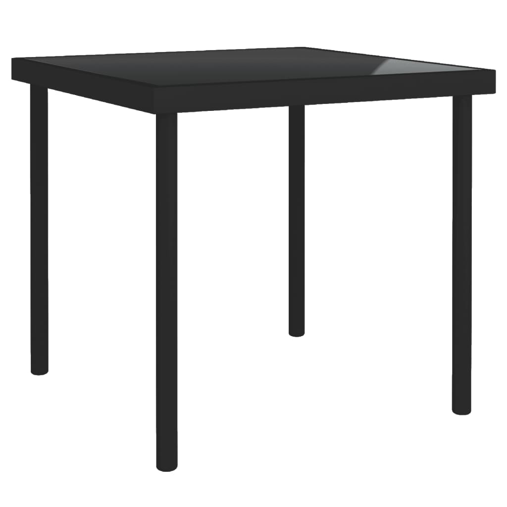 vidaXL Mesa de comedor de jardín vidrio y acero negro 80x80x72 cm