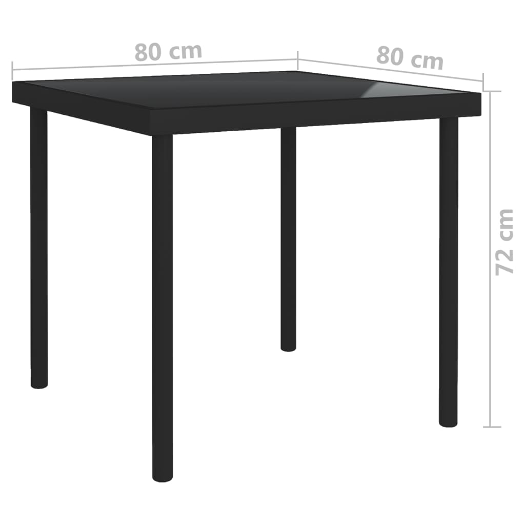 vidaXL Mesa de comedor de jardín vidrio y acero negro 80x80x72 cm