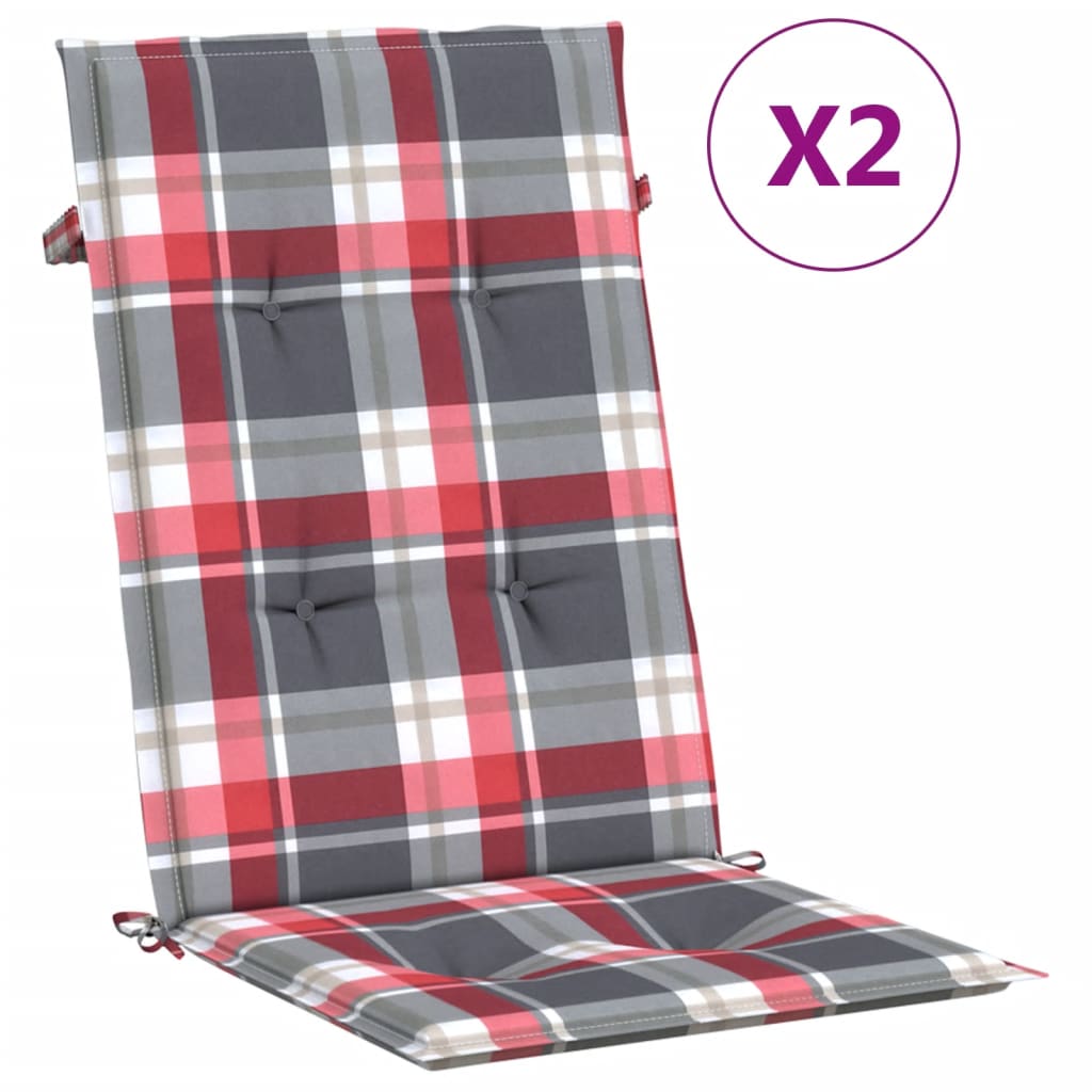 vidaXL Cojín silla jardín respaldo alto 2 uds cuadros rojo 120x50x3 cm