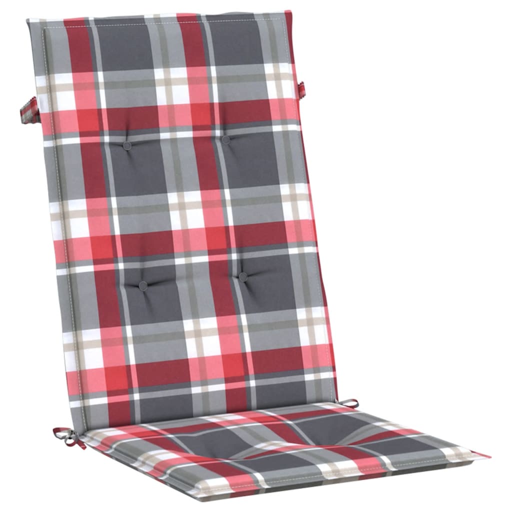 vidaXL Cojín silla jardín respaldo alto 2 uds cuadros rojo 120x50x3 cm