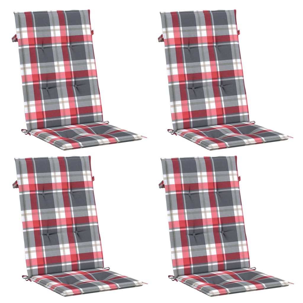 vidaXL Cojín silla jardín respaldo alto 4 uds cuadros rojo 120x50x3 cm