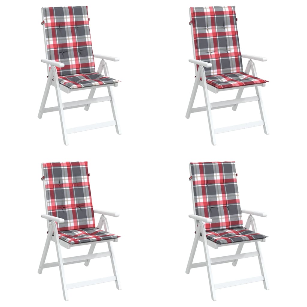 vidaXL Cojín silla jardín respaldo alto 4 uds cuadros rojo 120x50x3 cm