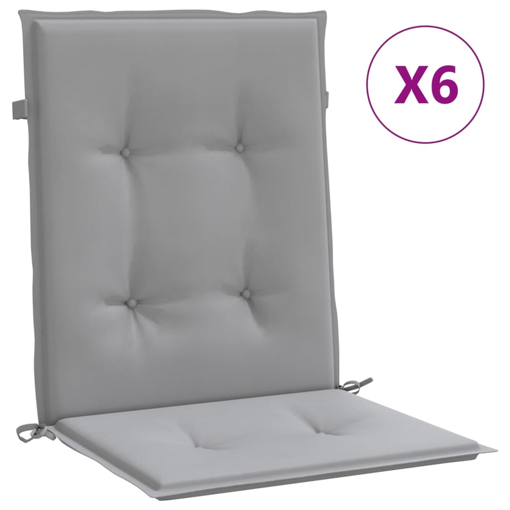 vidaXL Cojín silla jardín respaldo bajo 6 uds tela Oxford gris