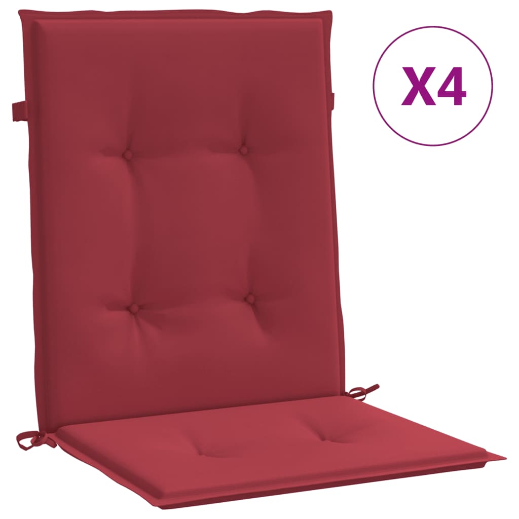 vidaXL Cojín silla jardín respaldo bajo 4 uds tela Oxford rojo tinto