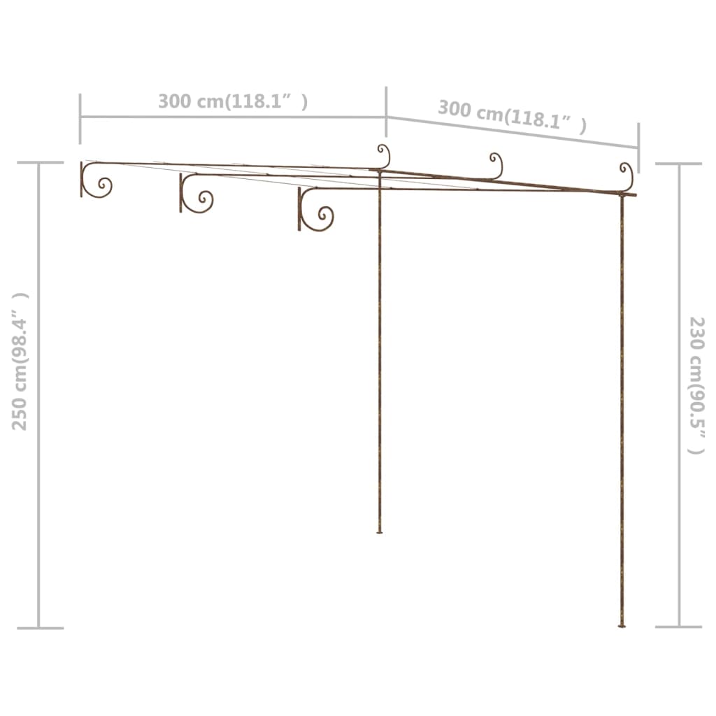 vidaXL Pérgola de jardín marrón antiguo 3x3x2,5 m hierro